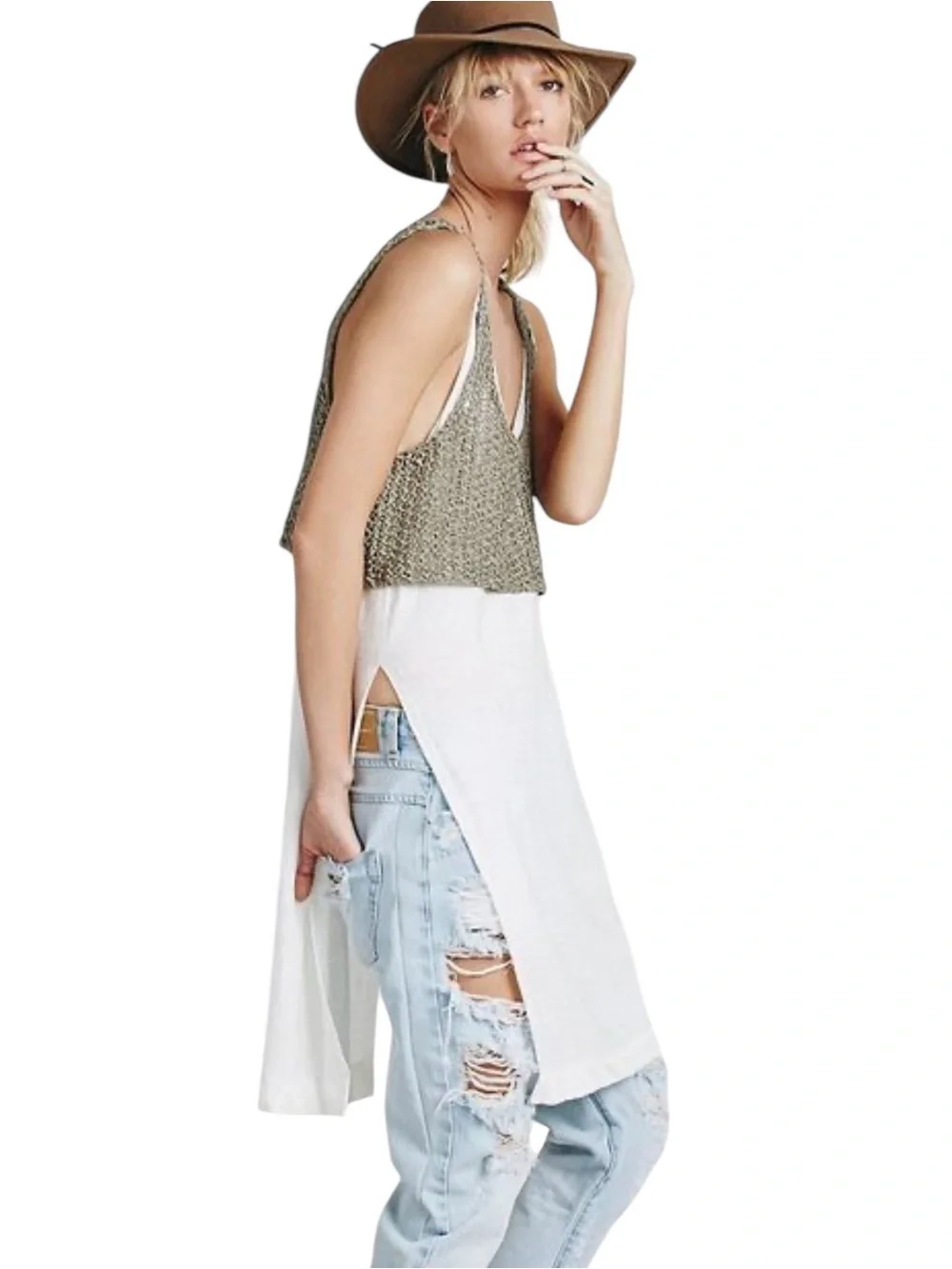FREE PEOPLE Two Tone Sweater Tank Ivory Medium Excellent Condition